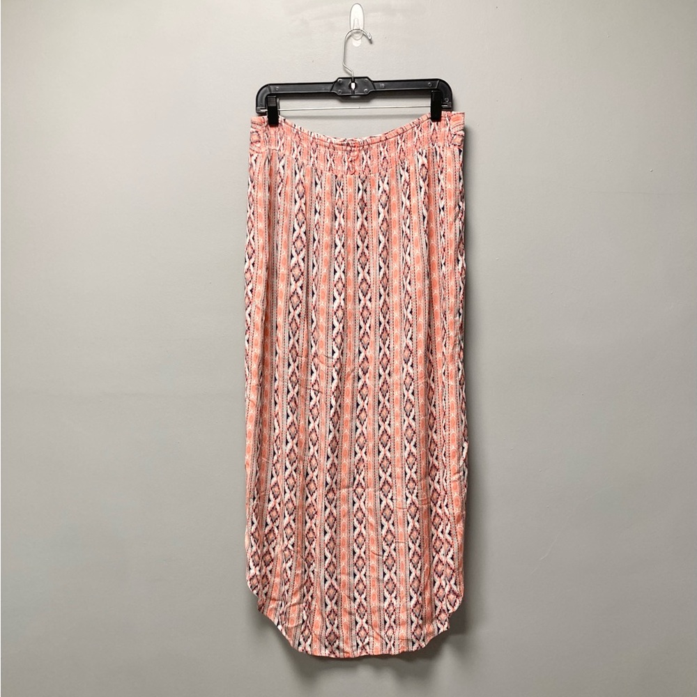 Y2K Faded Glory Women Coral Blue Geometric Tribal Print Maxi Skirt Size L 12-14 - Picture 2 of 5